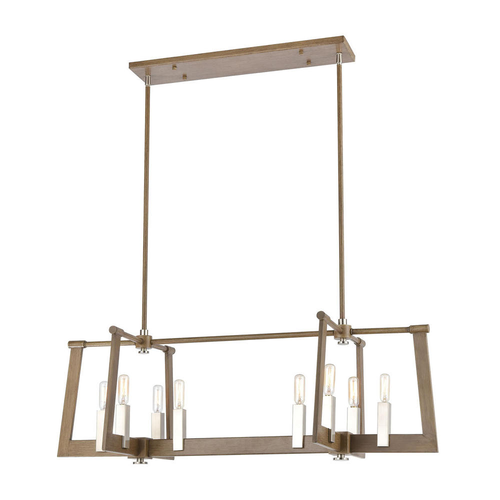 Axis 8-Light Linear Chandelier in Light Wood and Satin Nickel