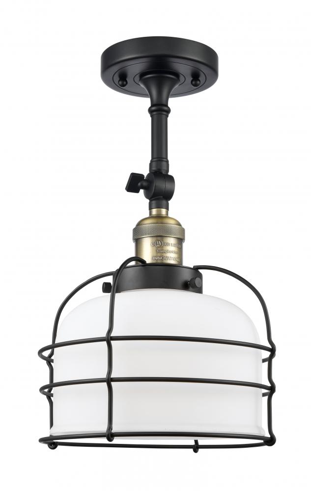 Bell Cage - 1 Light - 9 inch - Black Antique Brass - Adjustable Semi-Flush Mount