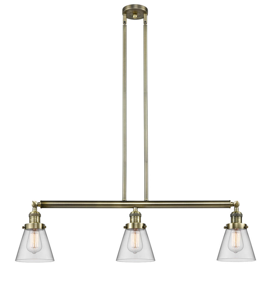 Cone - 3 Light - 39 inch - Antique Brass - Stem Hung - Adjustable Island Light