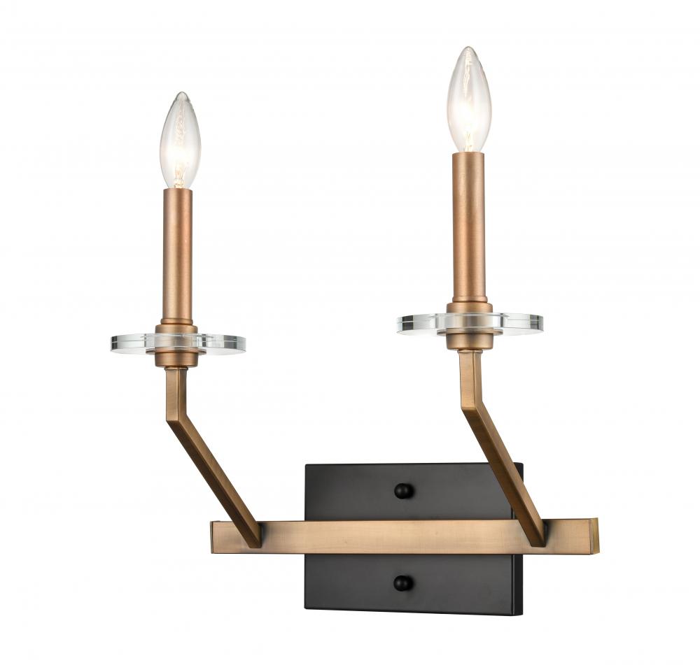 Raleigh - 2 Light - 13 inch - Black Brushed Brass - Sconce