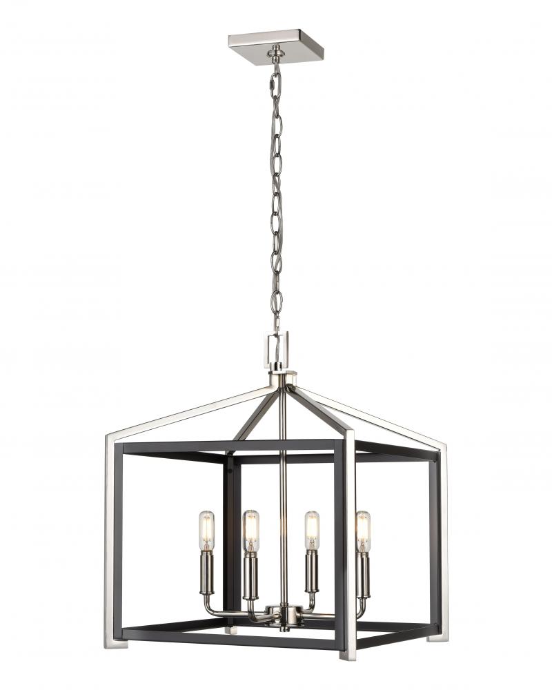 Wiscoy - 4 Light - 16 inch - Black Polished Nickel - Chain Hung - Pendant