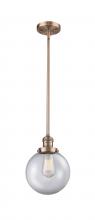 Innovations Lighting 201S-AC-G202-8-LED - Beacon - 1 Light - 8 inch - Antique Copper - Stem Hung - Mini Pendant