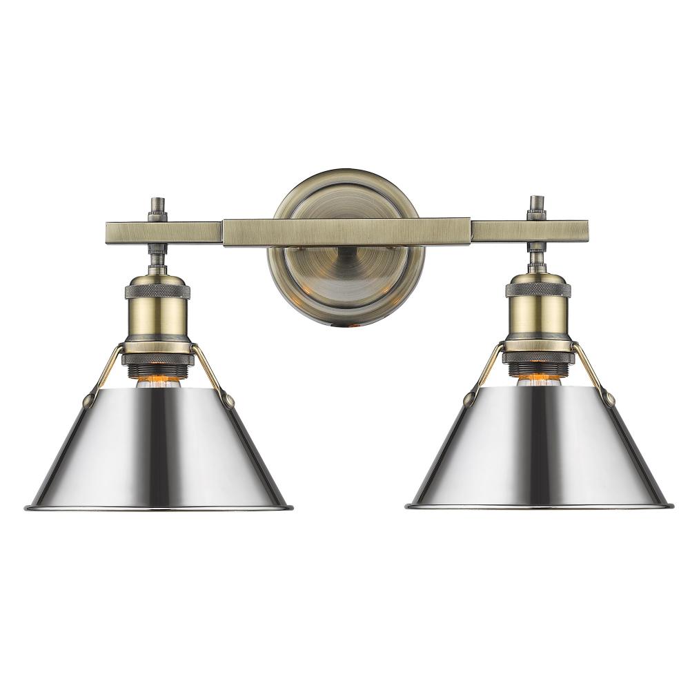 Orwell 2-Light Vanity Light in Aged Brass with Chrome