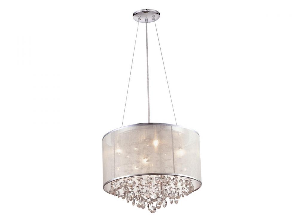 Riverside Dr. Round Silver Organza Silk Shade And Crystal Dual Sconce