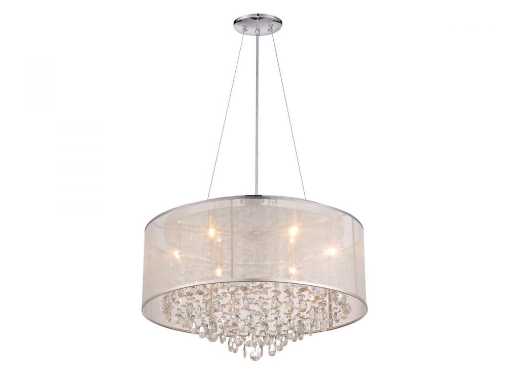 Riverside Dr. Round Silver Organza Silk Shade And Crystal Dual Sconce